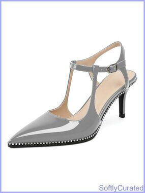 Pointed Toe Slingback Kitten Heels Ankle Strap Beaded Pumps